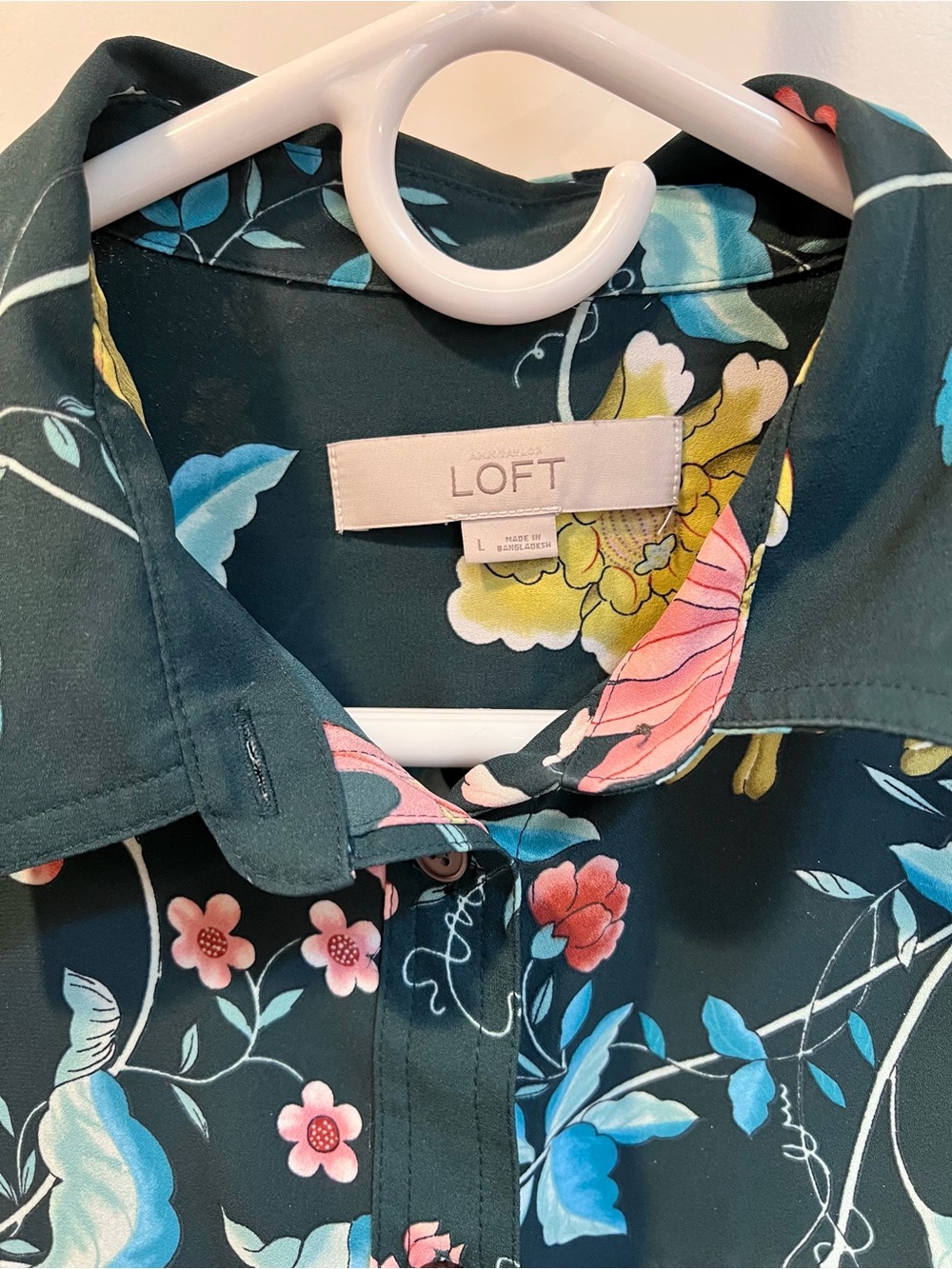 LOFT Dark Teal Floral Button-Down Shirt - Picture 4 of 8
